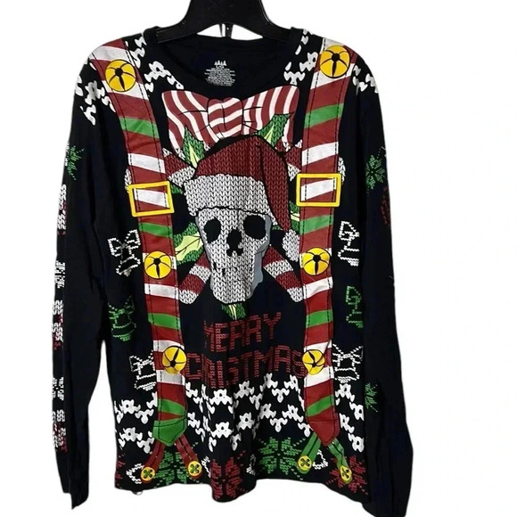 Ugly Xmas sweater Long sleeve tee shirt. skull,grunge,party,holidays,EC - Picture 1 of 10
